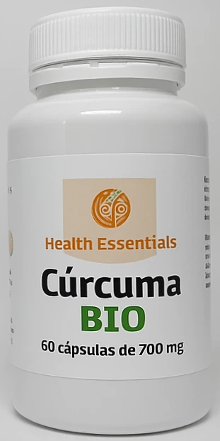 Bote blanco de cúrcuma ecológica: ejemplo de línea natural